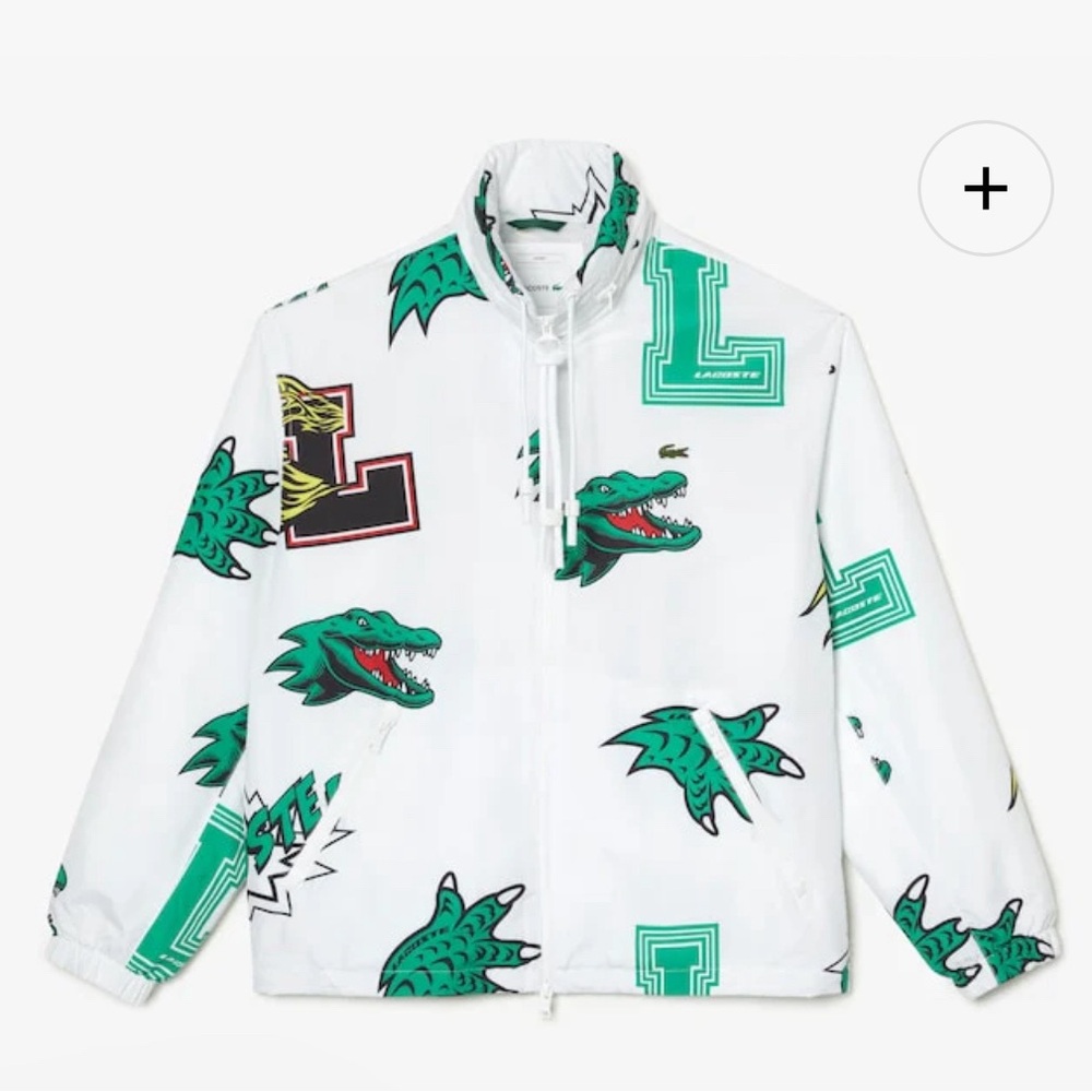 Lacoste White Windbreaker with Green Alligator Print